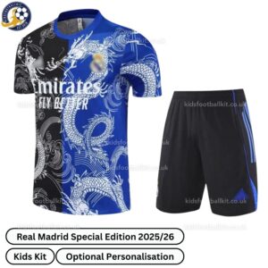 Real Madrid Special Edition Kids Football Kit 2025_26 (No Socks) – Black Blue -front view