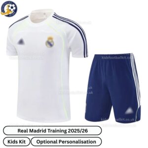 Real Madrid Training Kids Football Kit 2025_26 – White-front view