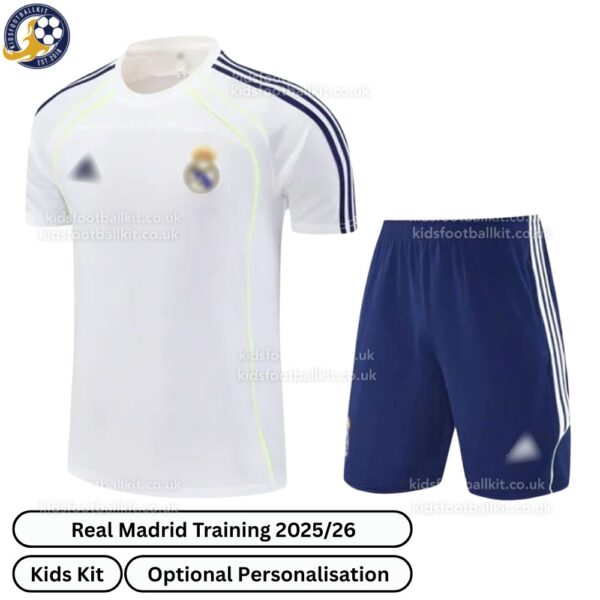 Real Madrid Training Kids Football Kit 2025_26 – White-front view