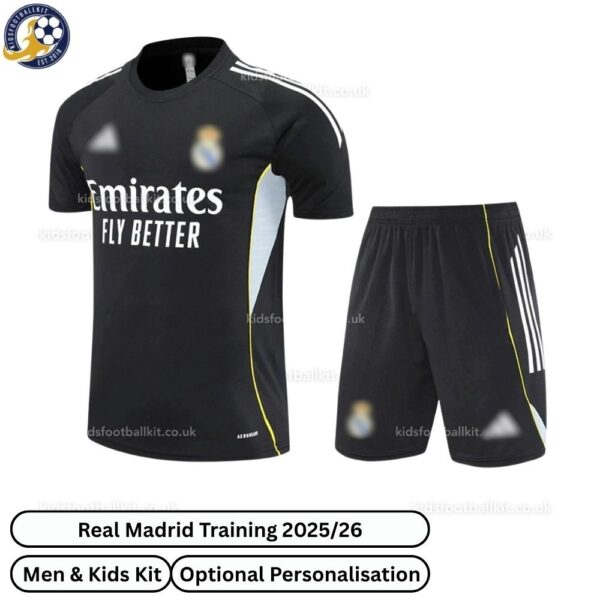 Real Madrid Black Training Kids Football Kit 24/25 - Front View - TAG