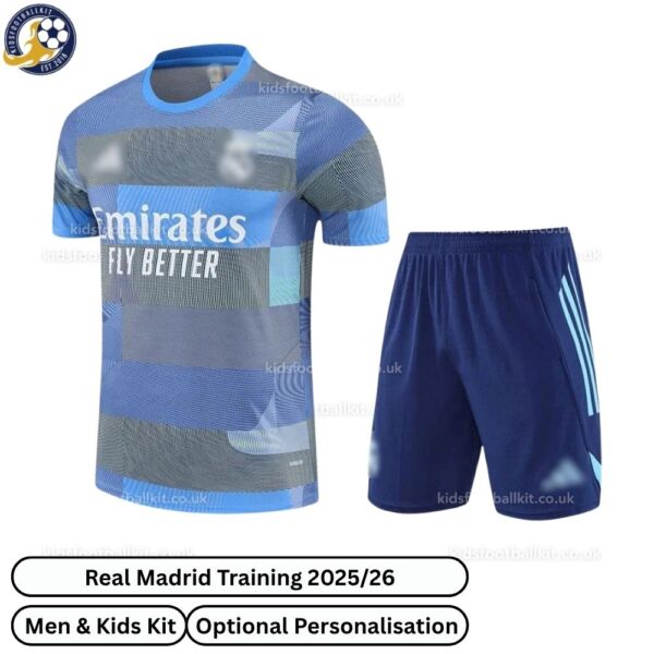 Real Madrid Blue Training Kids Football Kit 24/25 - Front View - TAG