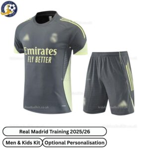 Real Madrid Grey Training Kids Football Kit 24/25 - Front View - TAG