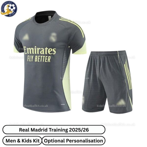 Real Madrid Grey Training Kids Football Kit 24/25 - Front View - TAG