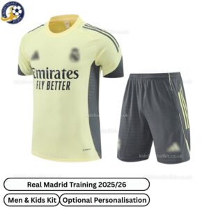 Real Madrid Yellow Training Kids Football Kit 24/25 - Front View - TAG