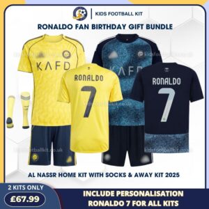 Al Nassr Christmas Gift Bundle – Home & Away Kids Football Kit – RONALDO 7