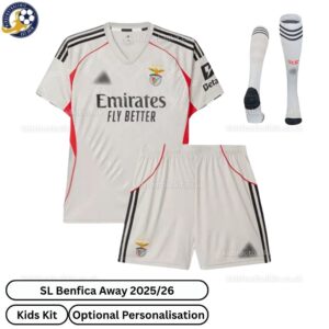 SL Benfica Away Kids Football Kit 2025/26 (With Socks) - Front View - TAG