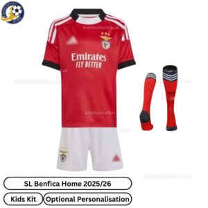 SL Benfica Home Kids Football Kit 2025/26 (With Socks) - Front View - TAG