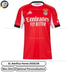 SL Benfica Home Men Football Shirt 2025/26 - Front View - TAG
