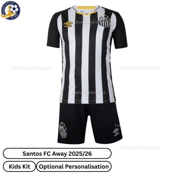 Santos 25/26 Away Kids Football Kit - Front View - TAG