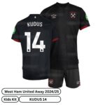 West Ham United Away Kids Football Kit 2024/25 - KUDUS 14 (over view)