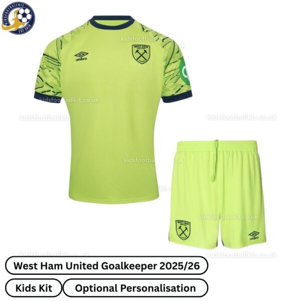 West Ham United Goalkeeper Kids Football Kit 2025_26-front view WITH TAG