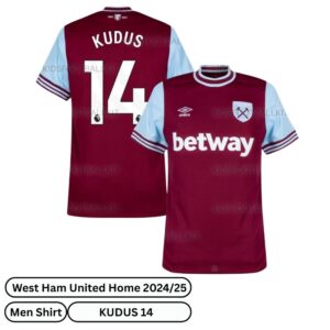 West Ham United Home Men Football Shirt 2024/25 - KUDUS 14 (Over view)