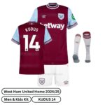 West Ham United Home Men & Kids Football Kit 2024/25 - KUDUS 14 (Over view)
