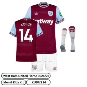 West Ham United Home Men & Kids Football Kit 2024/25 - KUDUS 14 (Over view)
