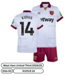 West Ham United Third Kids Football Kit 2024/25 - KUDUS 14 (Over view)
