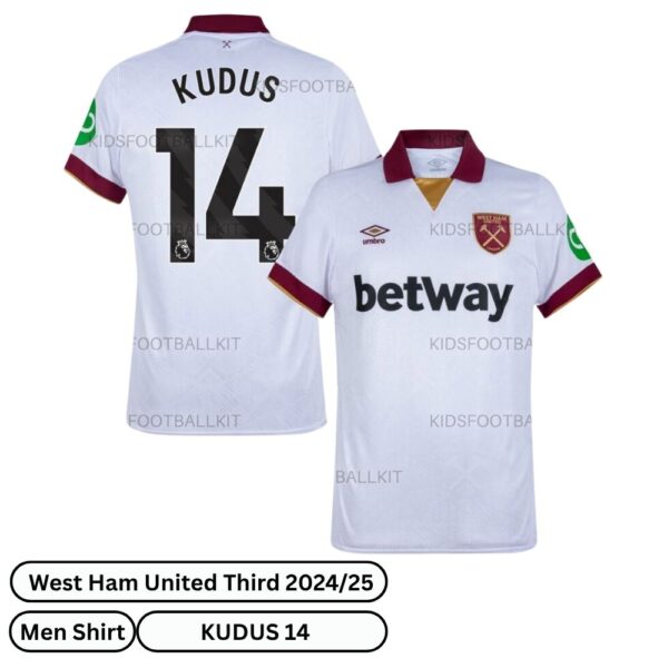 West Ham United Third Men Football Shirt 2024/25 - KUDUS 14 (Over view)