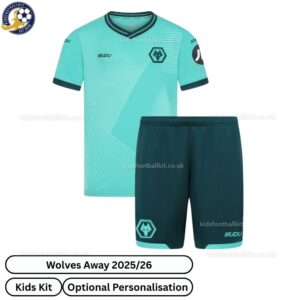 Wolves Away 25 26 Kids Football Kit - front view WITH TAG