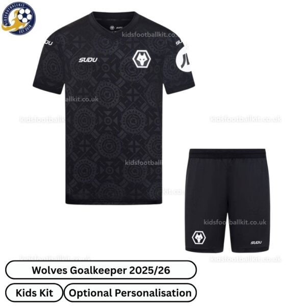 Wolves Goalkeeper Kids Football Kit 25_26 - Front view WITH TAG