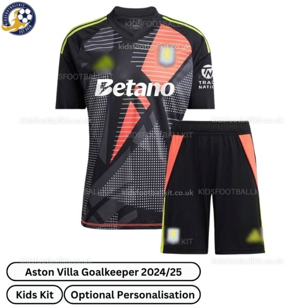 Aston Villa Goalkeeper Kids Football Kit 2024_25 (No Socks) – Black