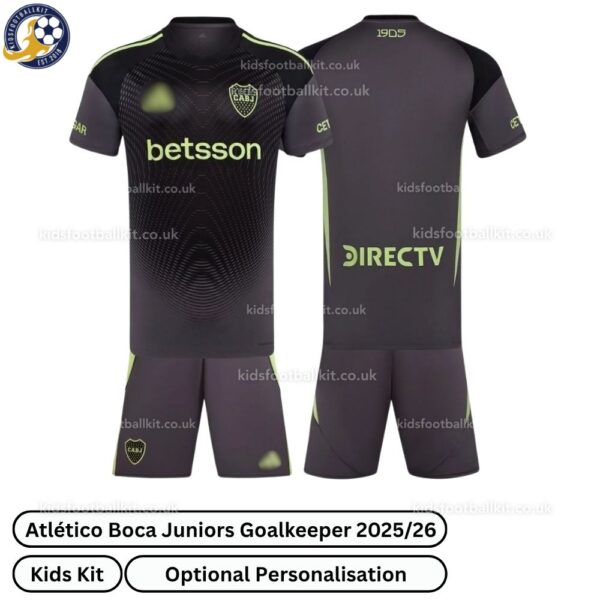 Atlético Boca Juniors Goalkeeper Kids Football Kit 2025_26 (No Socks) – Fan version-over view