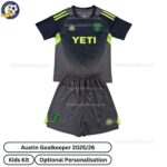 Austin Goalkeeper Kids Football Kit 2025_26 (No Socks) – Black Fan Version-front view