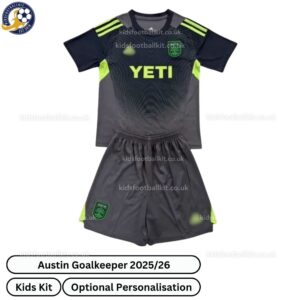 Austin Goalkeeper Kids Football Kit 2025_26 (No Socks) – Black Fan Version-front view