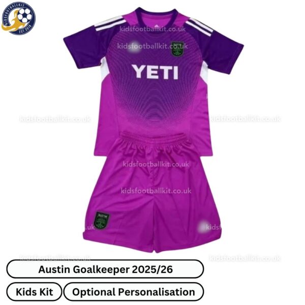 Austin Goalkeeper Kids Football Kit 2025_26 – Purple Fan Version-front view