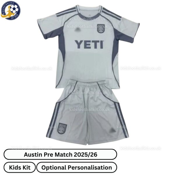 Austin Pre Match Kids Football Kit 2025_26 – Fan version-front view