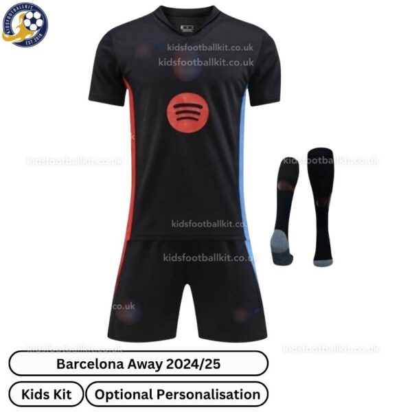 Barcelona Away Kids Football Kit 2024_25 (With socks) – Fan Version-front view