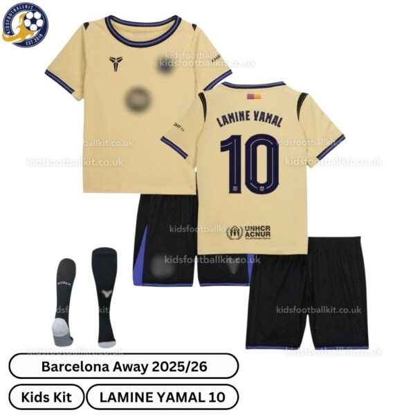 Barcelona Away Kids Football Kit 2025_26 – LAMINE YAMAL 10 -over view with socks