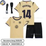 Barcelona Away Kids Football Kit 2025_26 – RASHFORD 14 -over view with socks