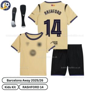 Barcelona Away Kids Football Kit 2025_26 – RASHFORD 14 -over view with socks