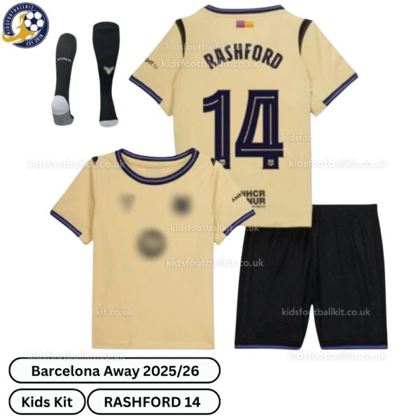Barcelona Away Kids Football Kit 2025_26 – RASHFORD 14 -over view with socks