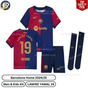 Barcelona Home Kids Football Kit 2024_25 – LAMINE YAMAL 19 - over view with socks