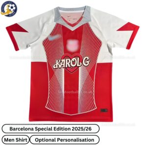 Barcelona Red Karol G Special Edition Men Football Shirt 25_26-front view