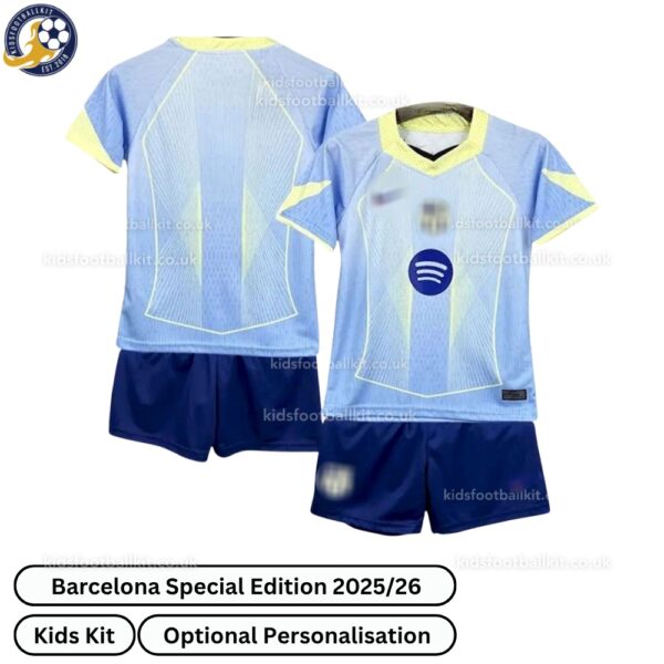 Barcelona Special Edition Kids Football Kit 2025_26 (No Socks) – Blue-over view