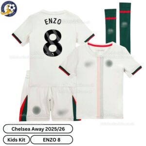 Chelsea Away Kids Football Kit 2025_26 – ENZO 8 -over view with socks