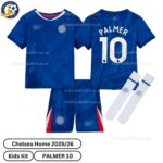 Chelsea Home Kids Football Kit 2025_26 – PALMER 10-over view with socks