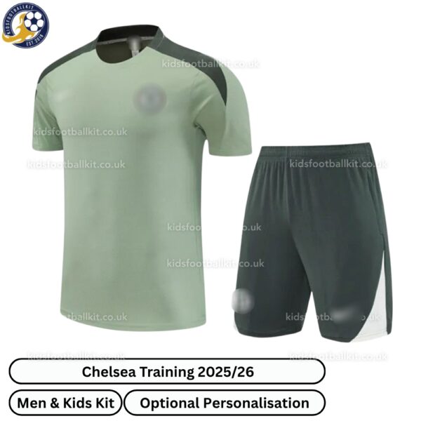 Chelsea Training Men & Kids Football Kit 2025_26 (No Socks) – Green-front view