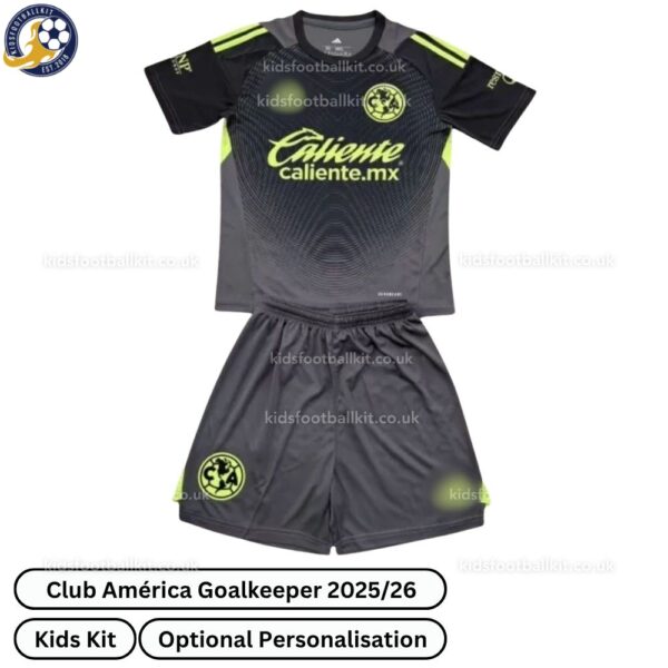 Club América Goalkeeper Kids Football Kit 2025_26 (No Socks) – Black-front view
