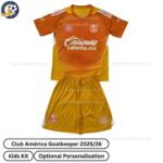 Club América Goalkeeper Kids Football Kit 2025_26 (No Socks) – Orange-front view