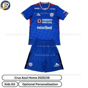 Cruz Azul Home Kids Football Kit 2025_26 (No Socks) – Fan version-front view