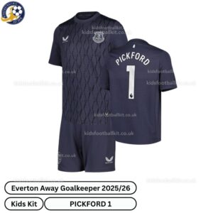 Everton Away Goalkeeper Kids Football Kit 2025_26 – PICKFORD 1 - over view