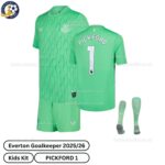 Everton Goalkeeper Kids Football Kit 2025_26 – PICKFORD 1 -over view with socks