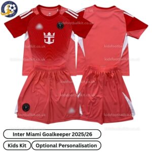 Inter Miami Goalkeeper Kids Football Kit 2025_26 – Red-over view