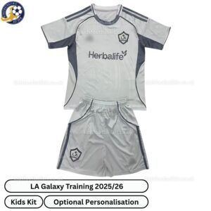 LA Galaxy Training Kids Football Kit 2025_26 (No Socks) – Grey-front view