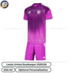 Leeds United Goalkeeper Kids Football Kit 2025_26 (No Socks) – Pink-front view
