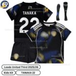 Leeds United Third Kids Football Kit 2025_26 – TANAKA 22 -over view with socks