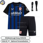 Middlesbrough Away Kids Football Kit 2025_26 -front view with socks