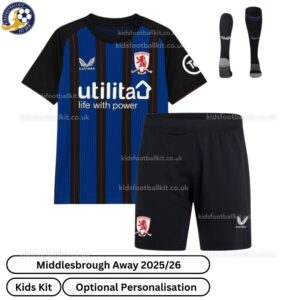 Middlesbrough Away Kids Football Kit 2025_26 -front view with socks